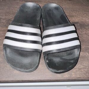 Youth Adidas Black and White Slide Sandals
